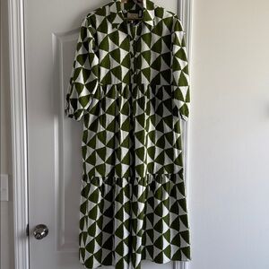 Maeve Anthropologie The Bettina Midi Shirt Tiered Dress Green Leaves XS NEW